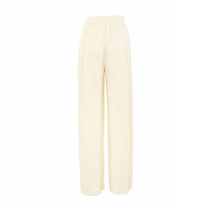 2025 popular autumn and winter new long-sleeved lapel pleated shirt women's wide-leg mopping floor drape pleated trousers set solid color
