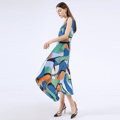Miyake geometric dress 2025 new female  New summer fashion dress slim big swing dress