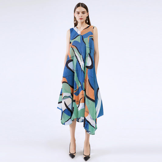 Miyake geometric dress 2025 new female  New summer fashion dress slim big swing dress