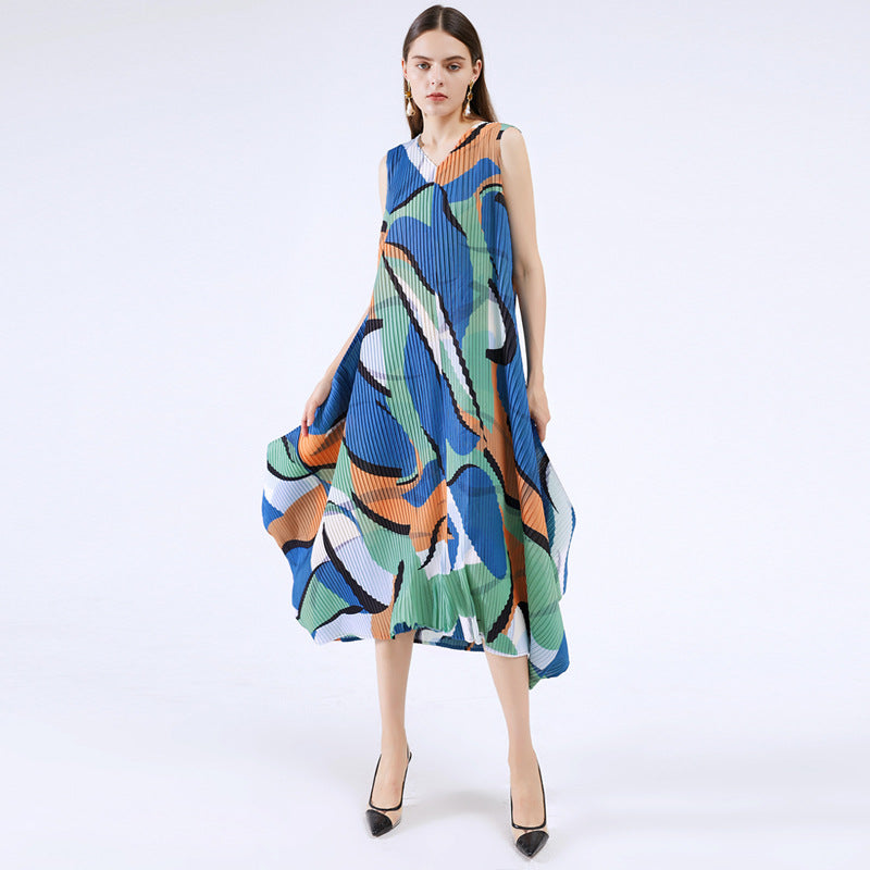 Miyake geometric dress 2025 new female  New summer fashion dress slim big swing dress