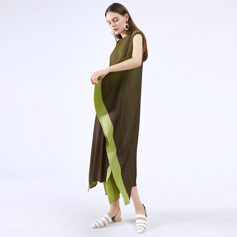 Miyake transfer dress women's 2025 summer new temperament light mature long dress loose and thin big pendulum round neck skirt