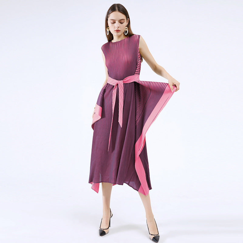 Miyake transfer dress women's 2025 summer new temperament light mature long dress loose and thin big pendulum round neck skirt