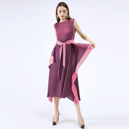 Miyake transfer dress women's 2025 summer new temperament light mature long dress loose and thin big pendulum round neck skirt