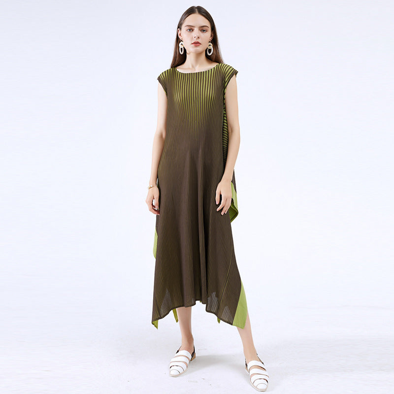 Miyake transfer dress women's 2025 summer new temperament light mature long dress loose and thin big pendulum round neck skirt