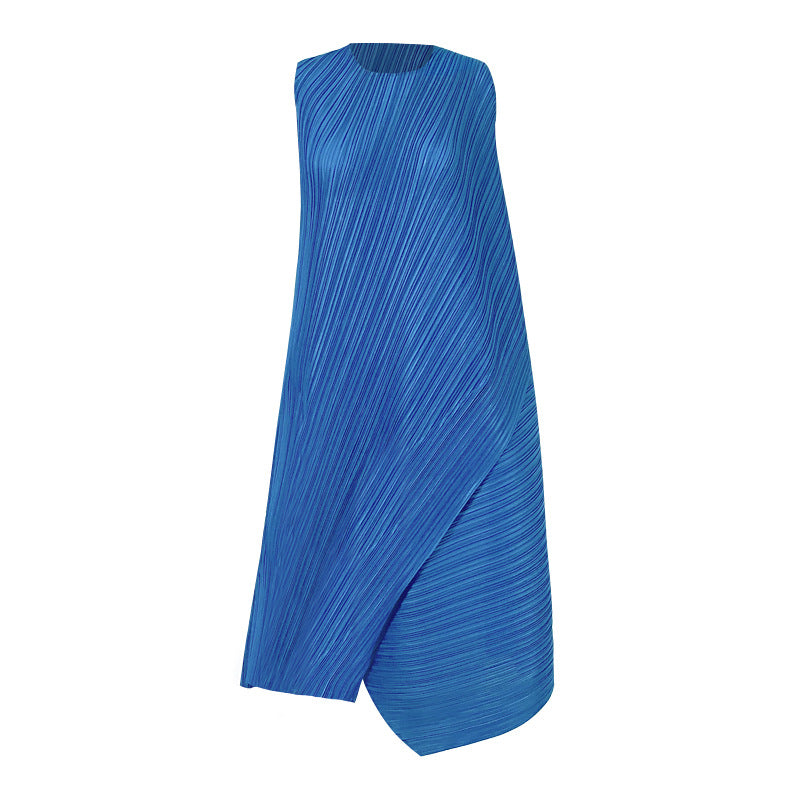 Customized 2023 summer new women's pleated irregular sleeveless pendulum loose medium and long small fragrant dress women