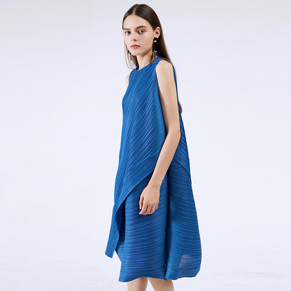 Customized 2023 summer new women's pleated irregular sleeveless pendulum loose medium and long small fragrant dress women