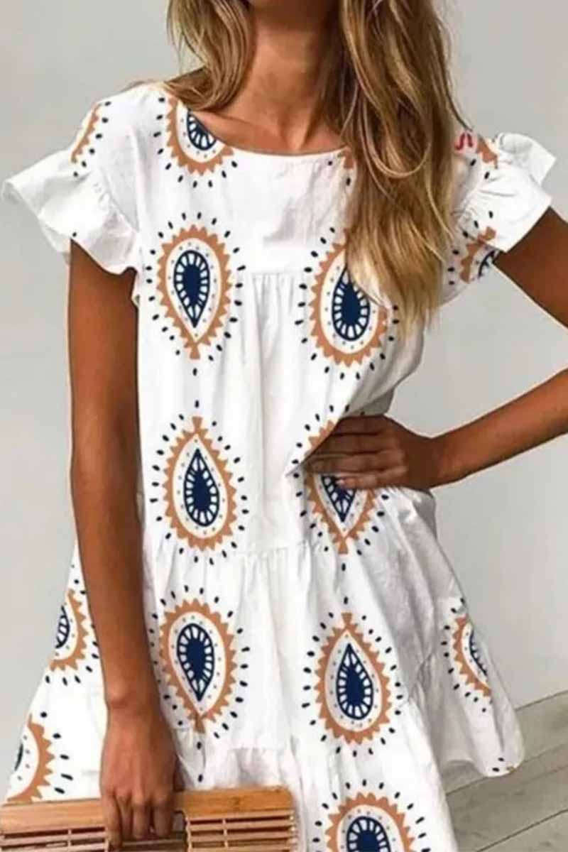 qgtao Round Neck Print Water Drop Mini Dress