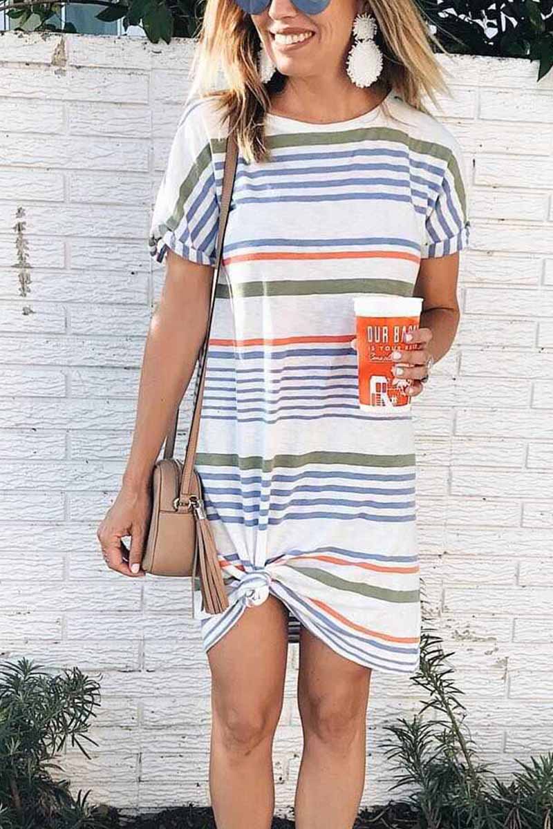 qgtao Printed O-neck Striped Midi Dress