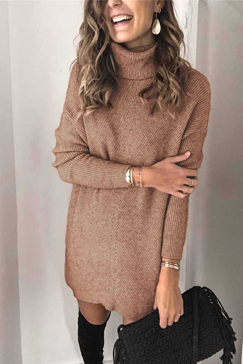 qgtao Casual Turtleneck Midi Dress