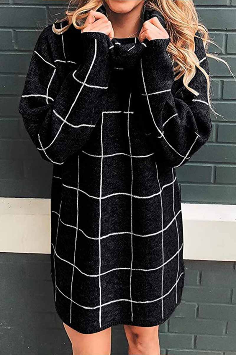 qgtao High Collar Plaid Loose Mini Dress