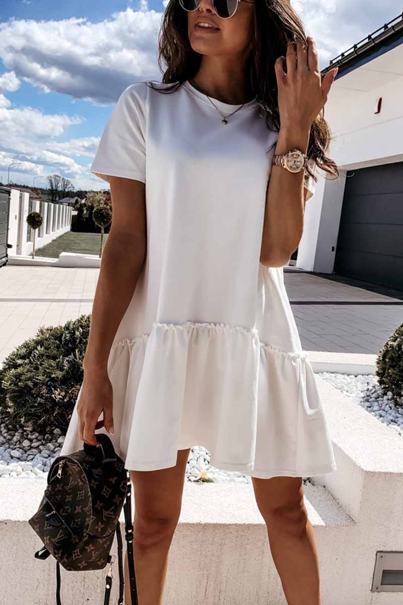 qgtao Solid Ruffled Cute Mini Dresses