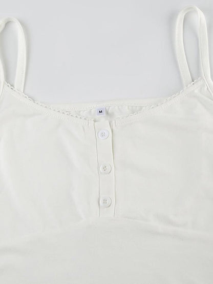 Solid Color Button Patchwork Cami Tank Top