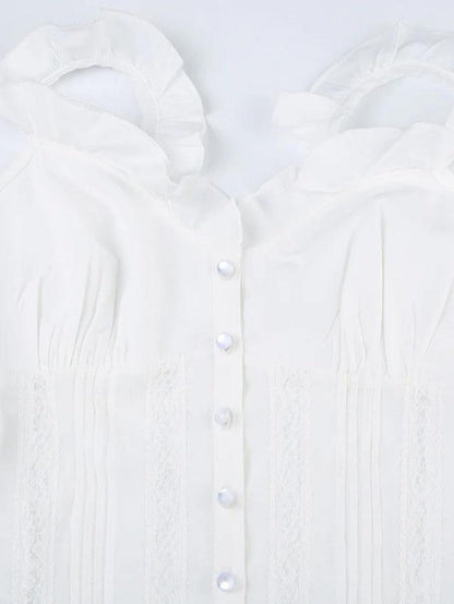 Ruffled Lace Stitching White Tank Top