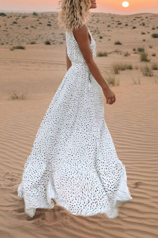 qgtao V Neck Dot Printed Floor Length Dress(3 Colors)