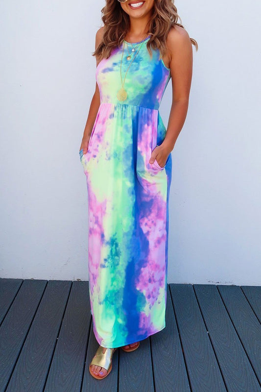 qgtao Tie-dye Printed Multicolor Maxi Dress