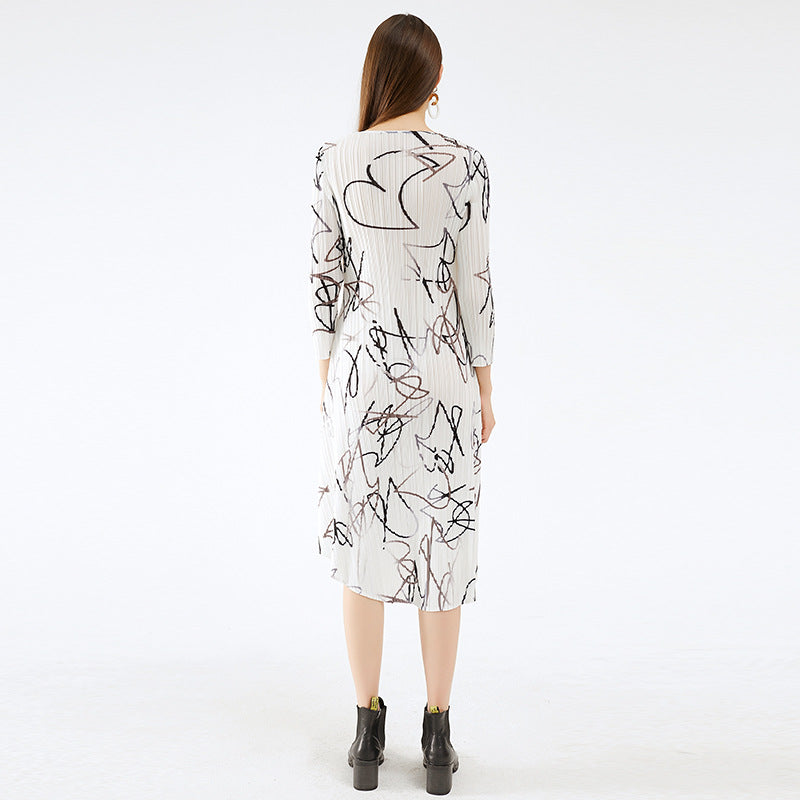 Miyake niche abstract dress 2025 new spring waist and thin temperament printed dress a-word skirt
