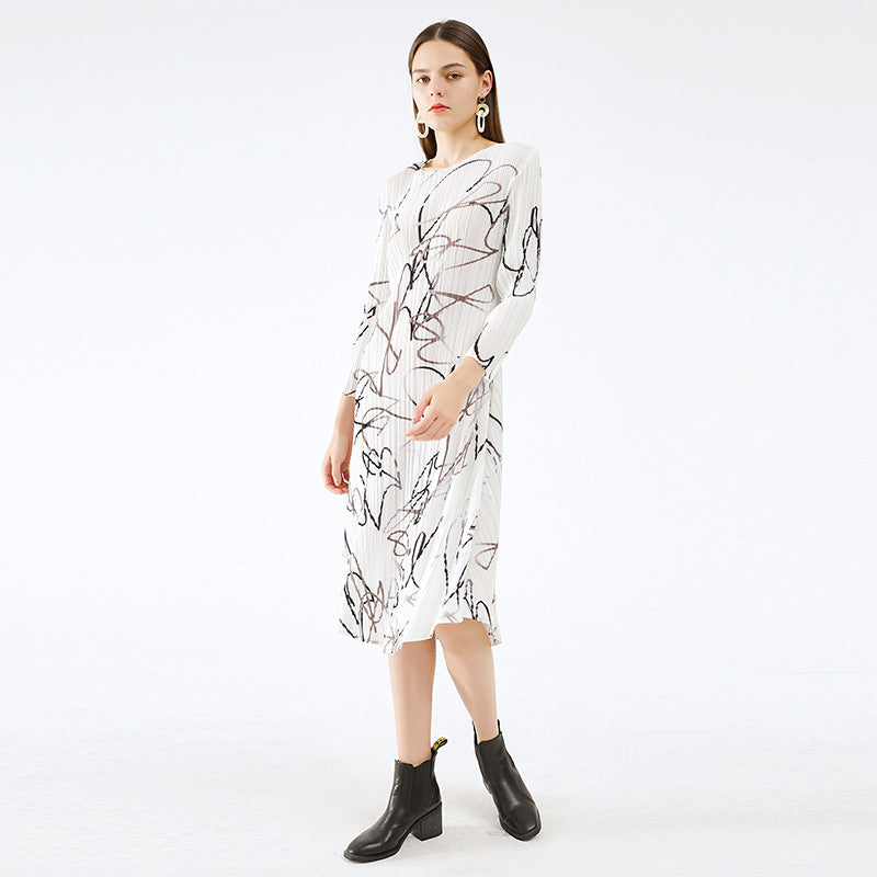 Miyake niche abstract dress 2025 new spring waist and thin temperament printed dress a-word skirt