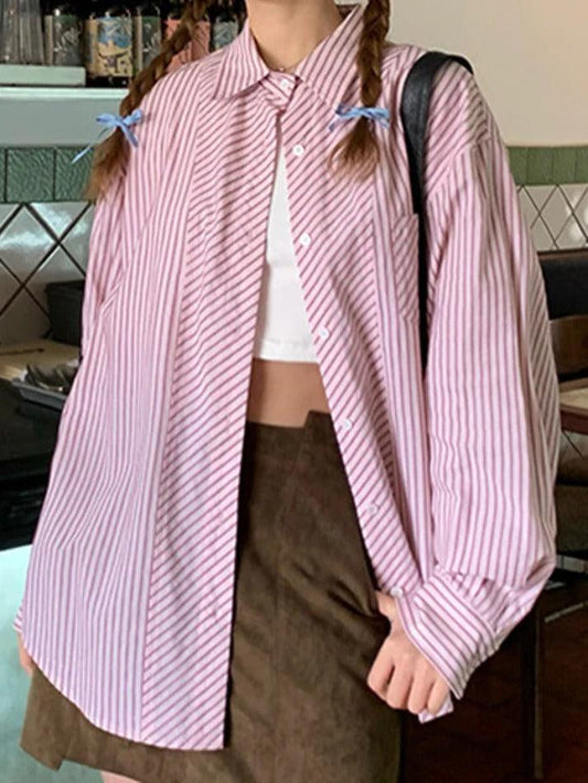 Casual Striped Print Long Sleeve Blouse