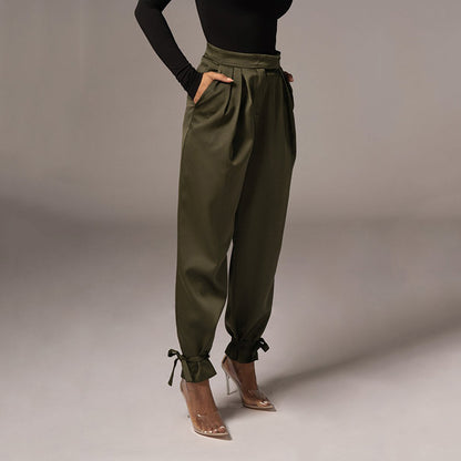 2025  New women's clothing  spring and summer new sexy Spice Girls solid color trousers high waist straps small feet trousers