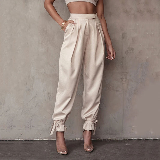 2025  New women's clothing  spring and summer new sexy Spice Girls solid color trousers high waist straps small feet trousers