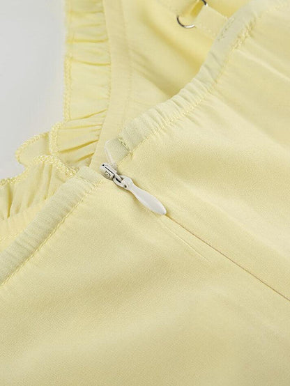 Spaghetti Strap V-Neck Ruffle Slit Hem Plain Top