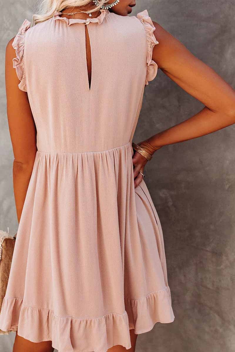 qgtao Solid Color Ruffled Waist Mini Dress