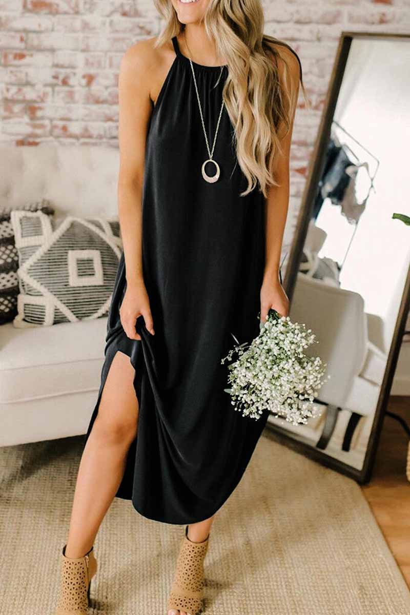 qgtao Loose Sexy Solid Color Sling Midi Dress