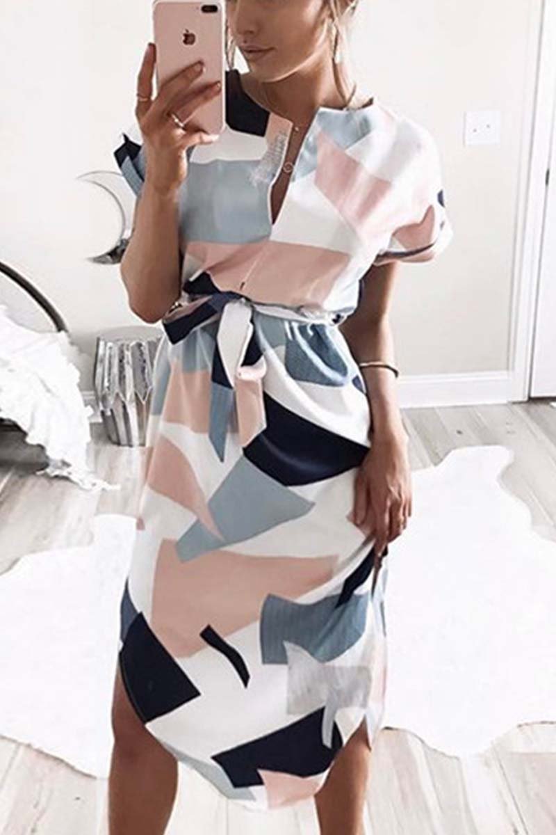 qgtao Trendy Printed Asymmetrical Midi Dress(4 colors)