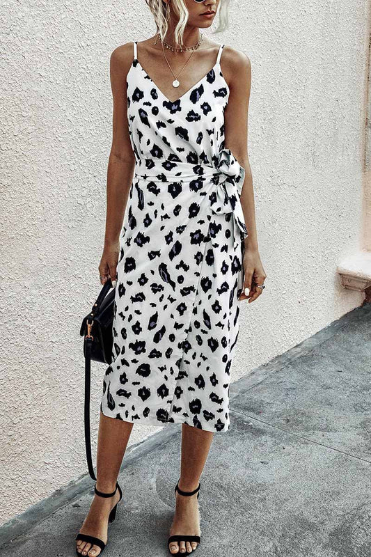 qgtao V Neck Print Dress With Belts(4 Colors)