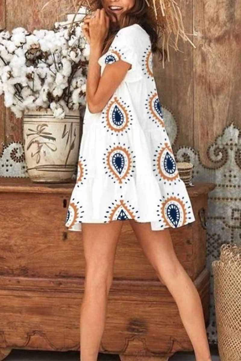 qgtao Round Neck Print Water Drop Mini Dress