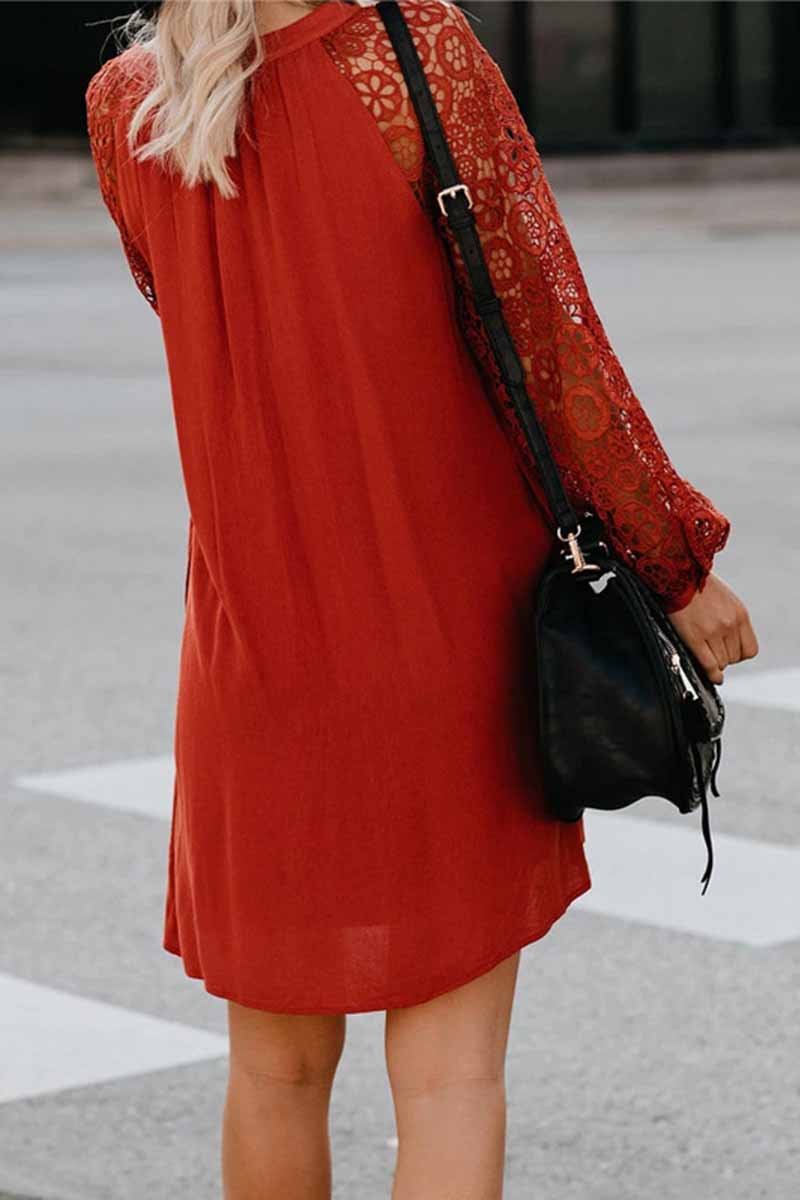 qgtao V-Neck Lace Mini Dress