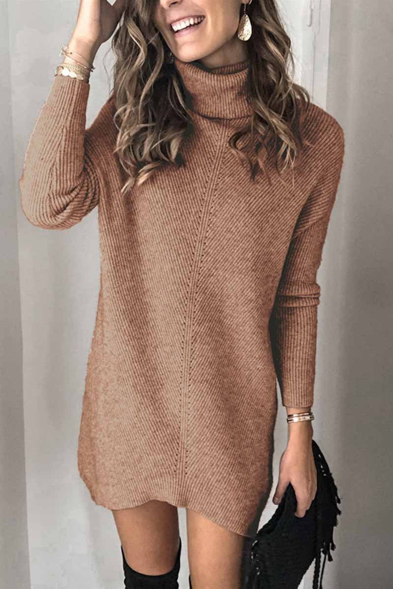 qgtao Casual Turtleneck Midi Dress