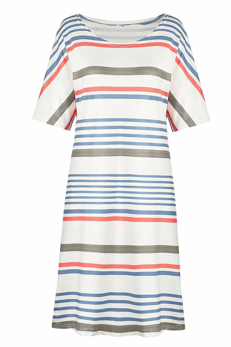 qgtao Printed O-neck Striped Midi Dress