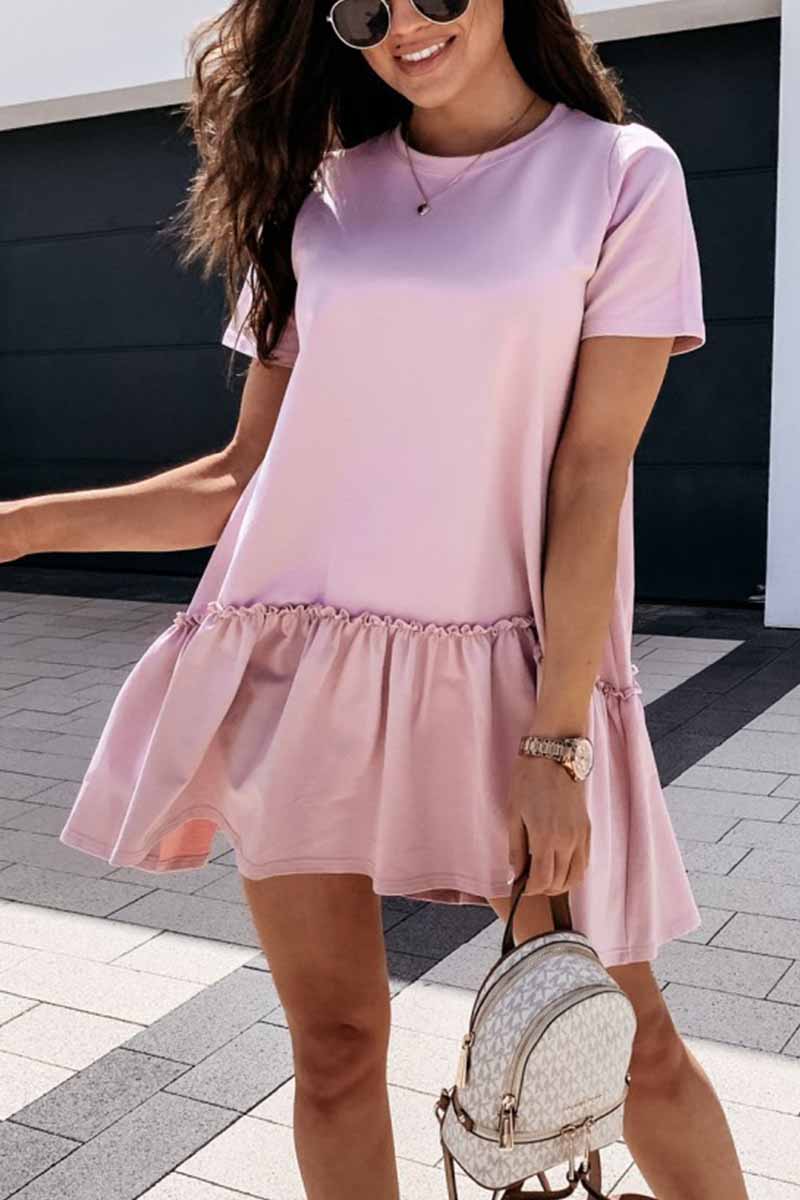 qgtao Solid Ruffled Cute Mini Dresses