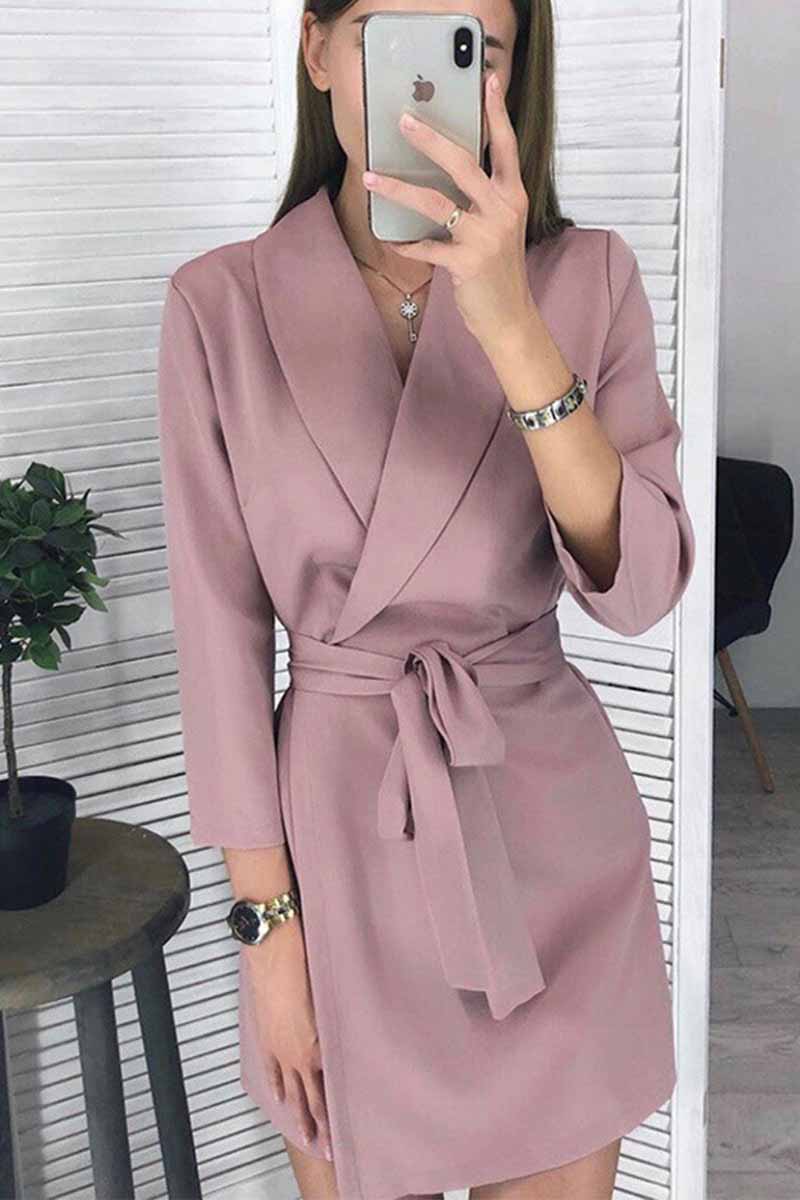 qgtao Solid Color Long Sleeve Suit Collar Mini Dresses(4 Colors)