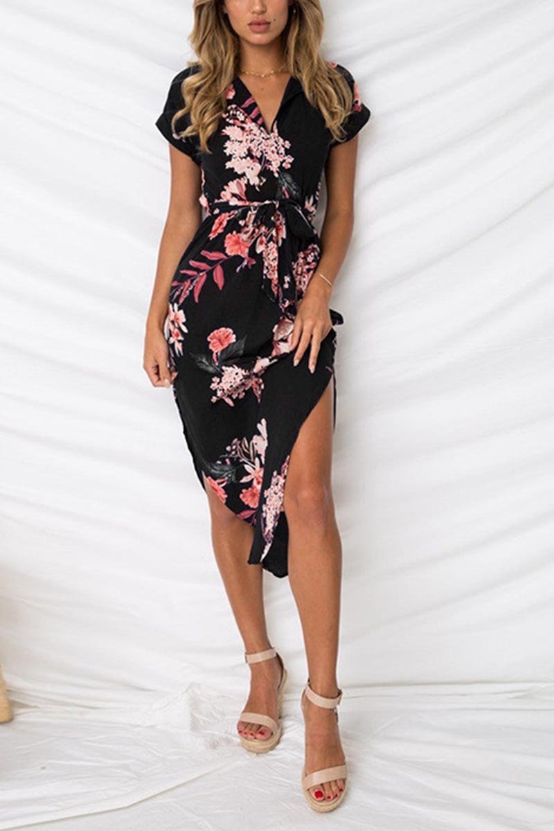 qgtao Trendy Printed Asymmetrical Midi Dress(4 colors)