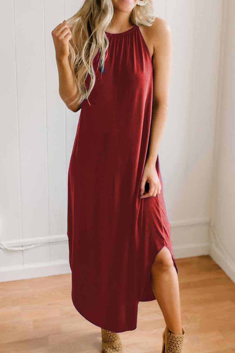 qgtao Loose Sexy Solid Color Sling Midi Dress