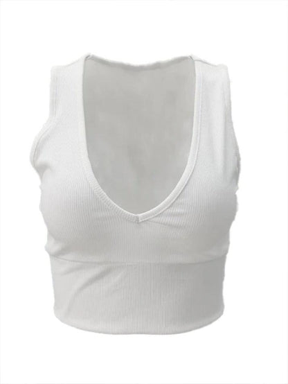 Solid V Neck Cropped Tank Top