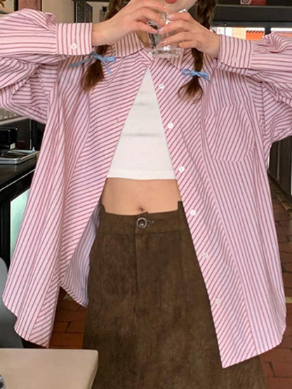 Casual Striped Print Long Sleeve Blouse