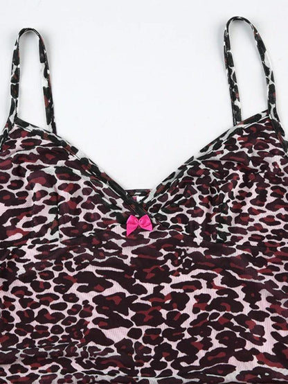 Personalized leopard print lace stitching Cami Top