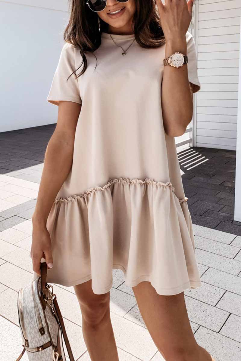 qgtao Solid Ruffled Cute Mini Dresses