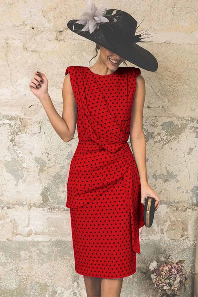 qgtao Sexy Polka Dot Pack Hip Sleeveless Midi Dress(4 Colors)