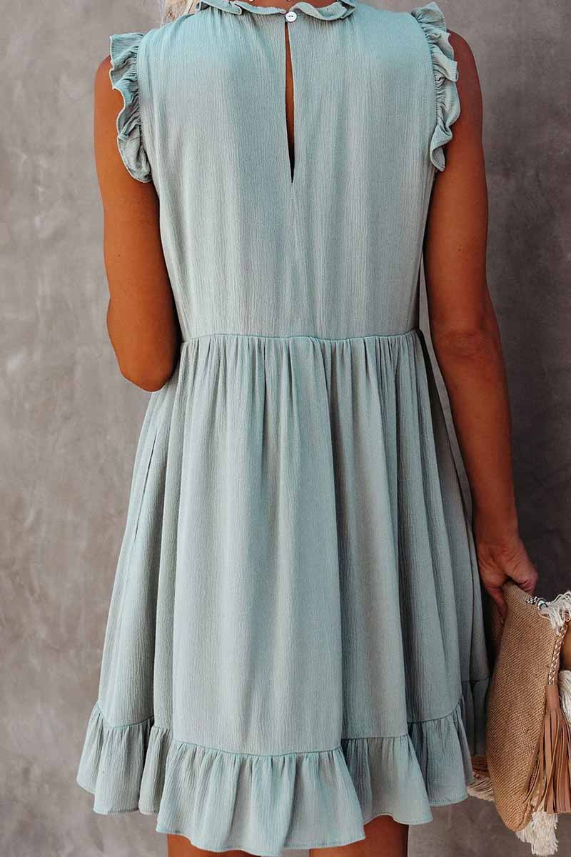 qgtao Solid Color Ruffled Waist Mini Dress