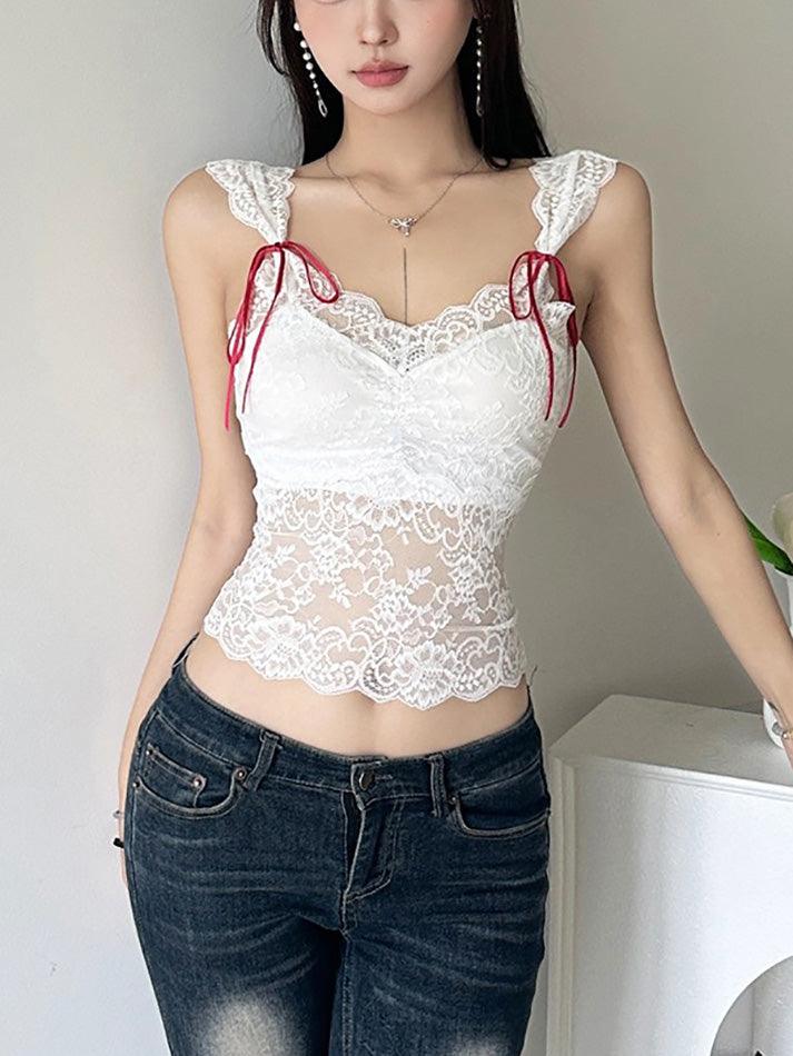 Lace Tie See Through Tank Top