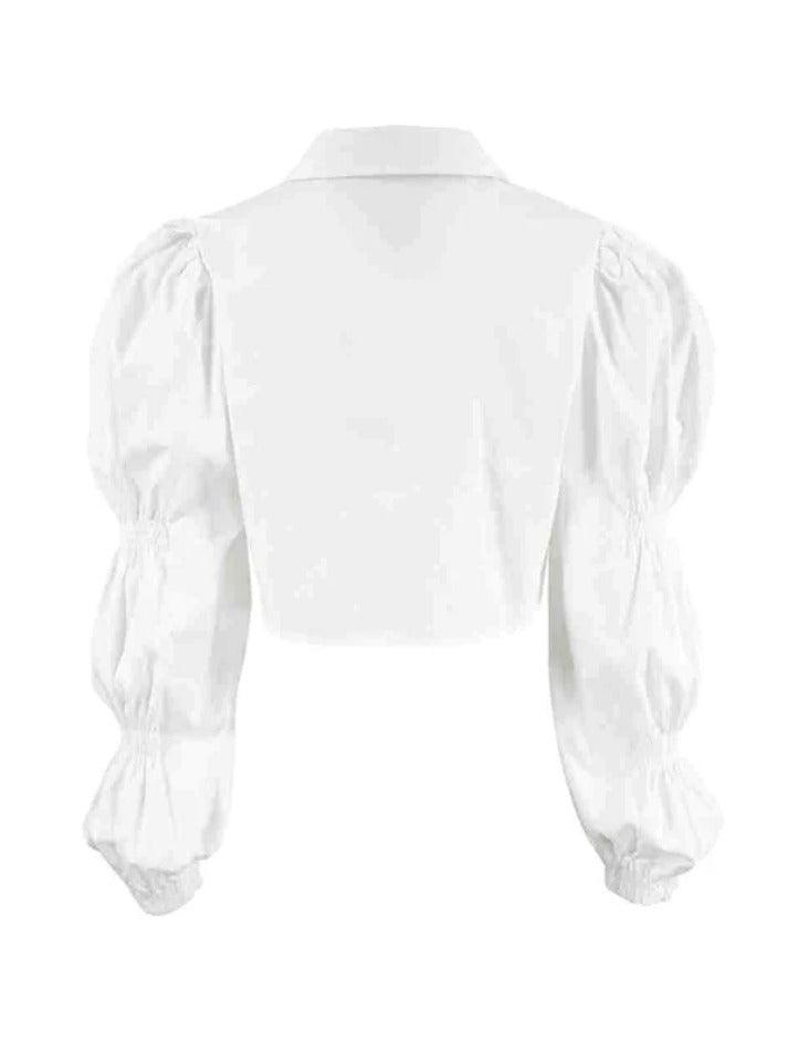 Solid Puff Sleeve Cropped Loose Long Sleeve Blouse