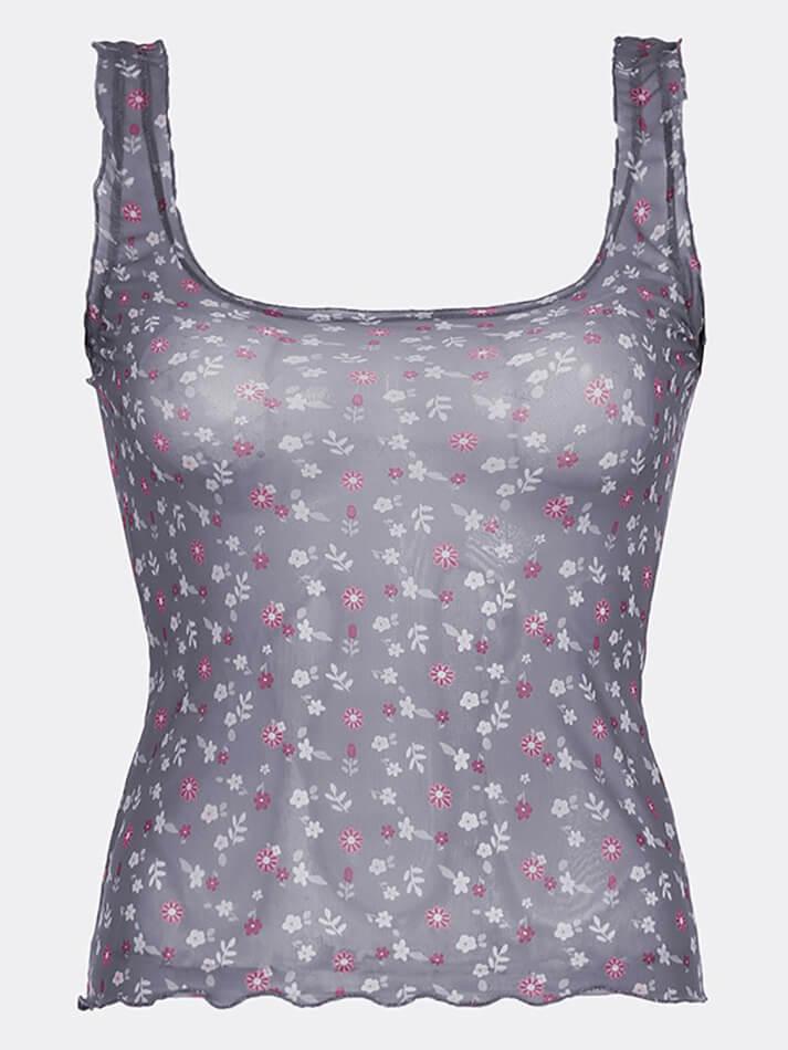 Floral Mesh See-Through Tank Top