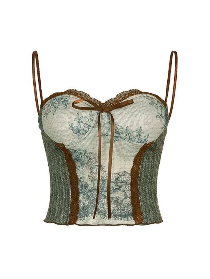 Lace Trim Knitted Corset Top