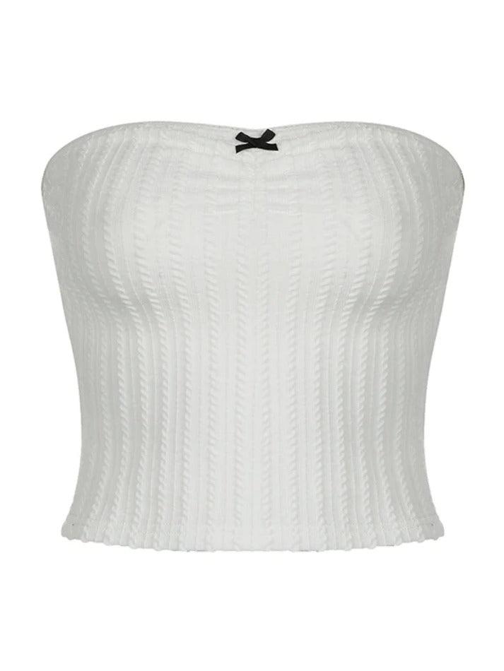 Solid Textured Bow Bandeau Top