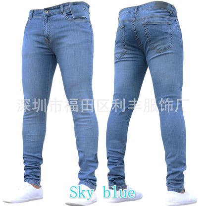 2025 2021 Popularan Station Slim and Skinny Elastic Denim Men's Pants 2025 Cross-border Autumn Black Skinny Pants Men's