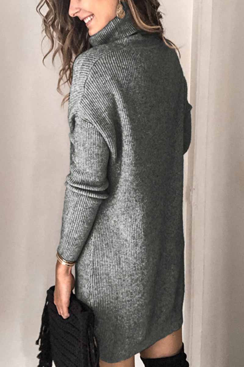 qgtao Casual Turtleneck Midi Dress